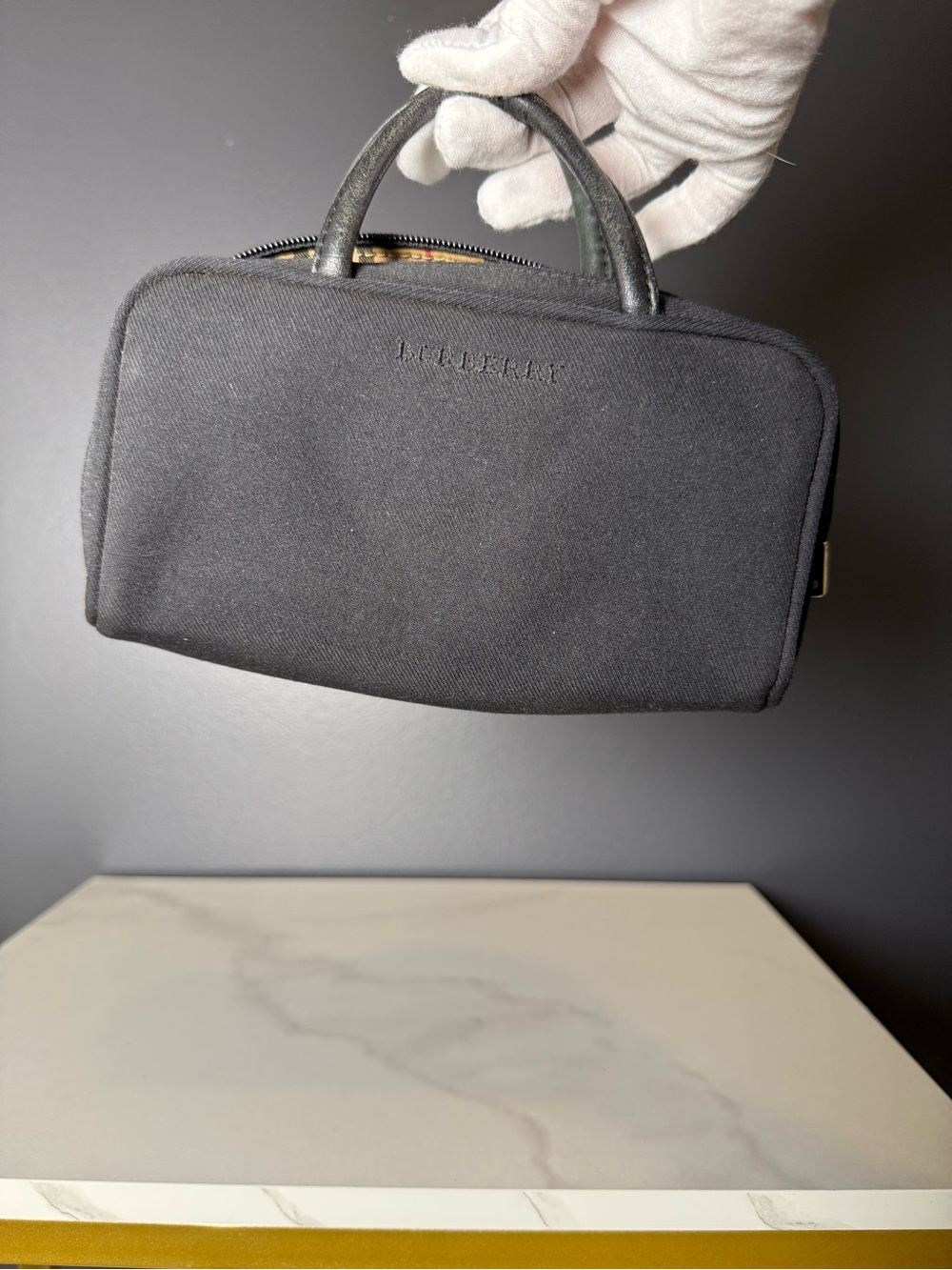 Burberry Black Canvas Toiletry Pouch with Leather Handles